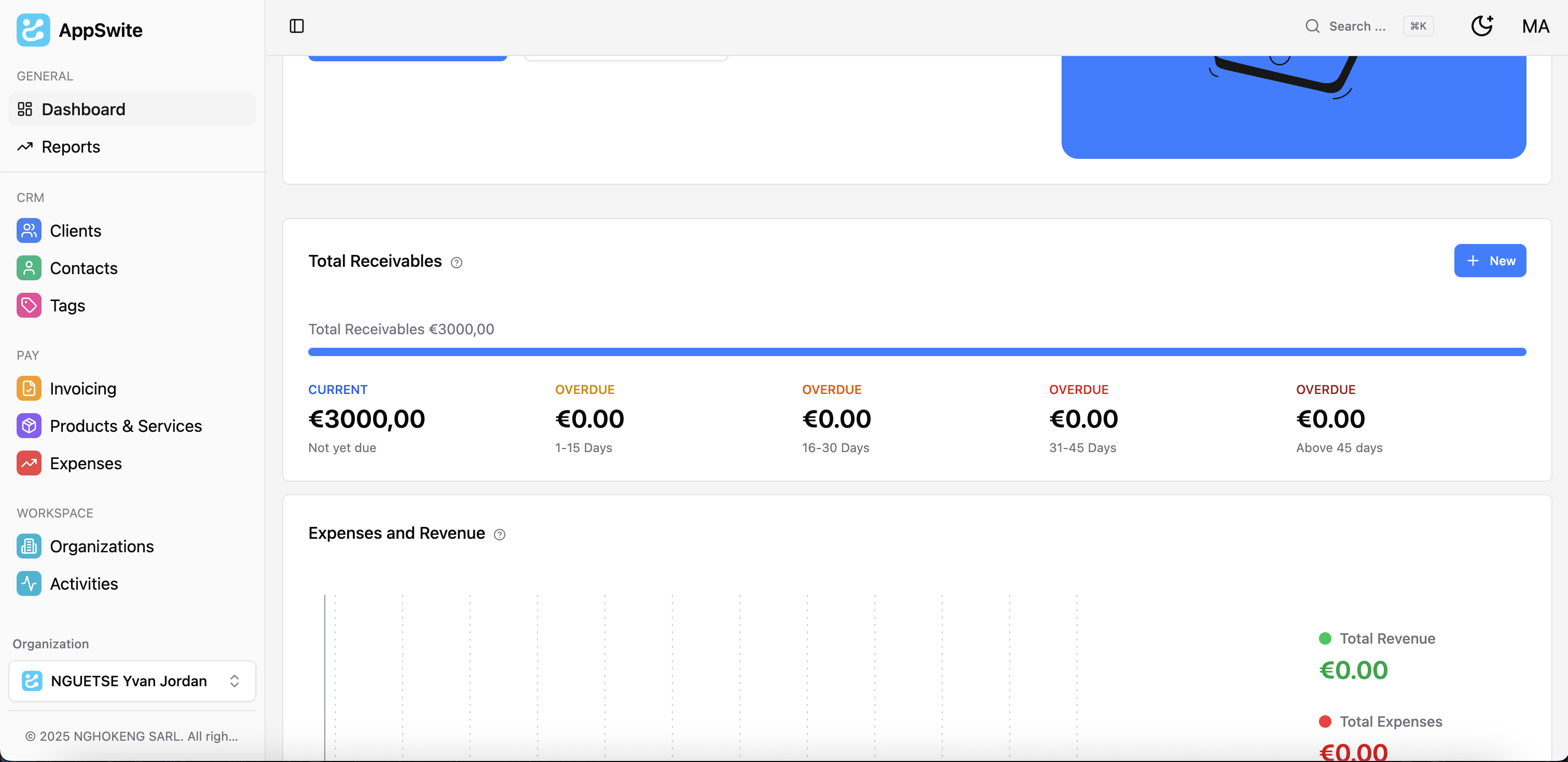 Interface AppSwite - Dashboard de gestion